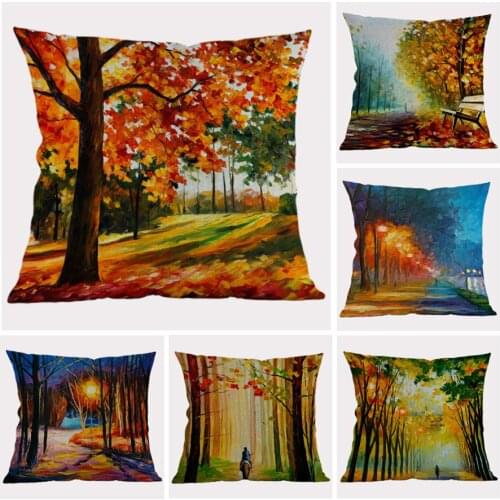 Landscape Autumn Tree Decoration Cushion Cover Throw Pillow Cover 3D Oil Painting Scenery Home Decor Car Sofa Chair Pillow Case
