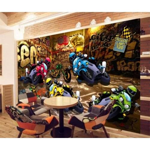 Photo wallpaper 3D street motorcycle racing graffiti style background wall decoration painting stereo wallpaper custom mural