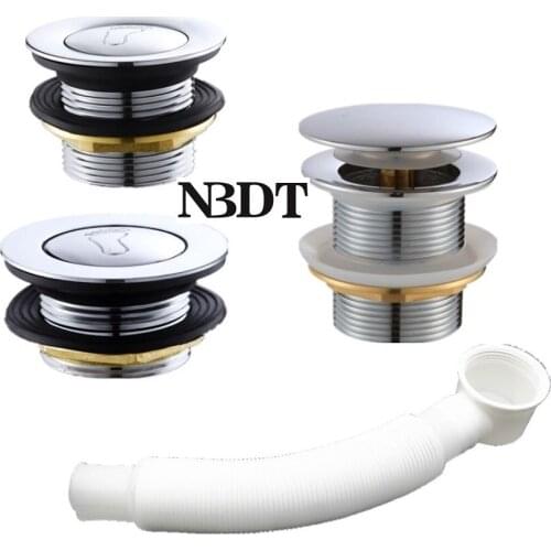 Chrome Brass Zinc TipToe Push Down Pop-Up Drain Bathtub With Corrugated Hose