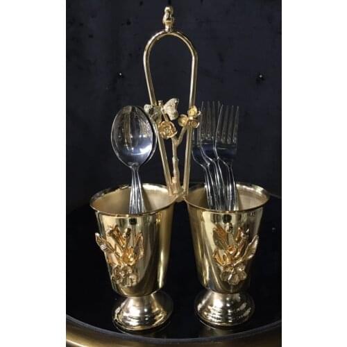 Spoon stand Cutlery Gold Yellow Metal Kitchen Counter Equipment Japanese Rose Pattern Metal