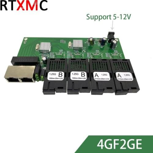 Industrial Grade Gigabit Ethernet Switch 4 Port 1.25G fiber &2 RJ45 bi-directional passive fiber optic media converter Board PCB