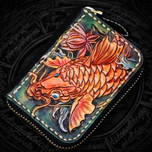 Mini Purse Mens Short Zipper Fancy Carp Wallet Ladies Genuine Leather Card Holder Bag Coin Purses Female Wallets