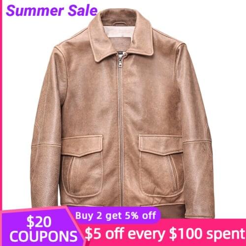 2021 Retro Brown Military Style A2 Pilot Leather Jacket Men Plus Size 5XL Real Natural Cowhide Autumn Aviation Coat