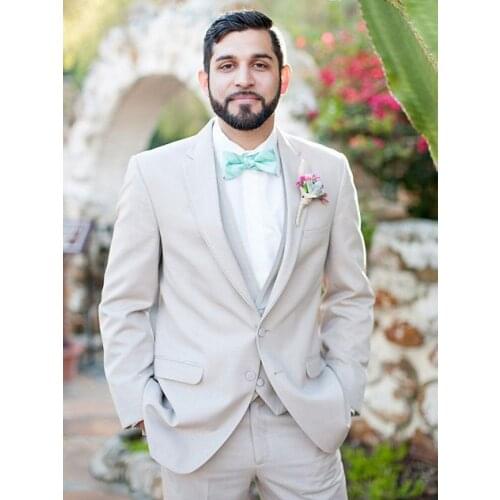 ANNIEBRITNEY 3 Piece Light Grey Slim Fit Men Formal Suit Custom Skinny Groom Wedding Tuxedo Slim Fit Prom Wedding Men Suit Set