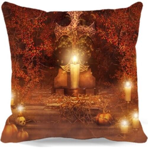 Halloween Pumpkin candle of soft Cushion Cover Cotton Polyester Throw Pillow Cover Sofa Bed car home Decorative