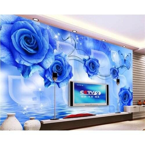Beibehang papel de parede wall paper Creative fashion high-level indoor wallpaper blue demon rose reflection 3D TV backdrop wall