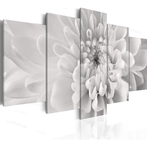 Wall Art Canvas 5 Panel Home Decor Gray Flower Painting HD Print Modern Exquisite Poster Cuadros Modular Pictures Living Room