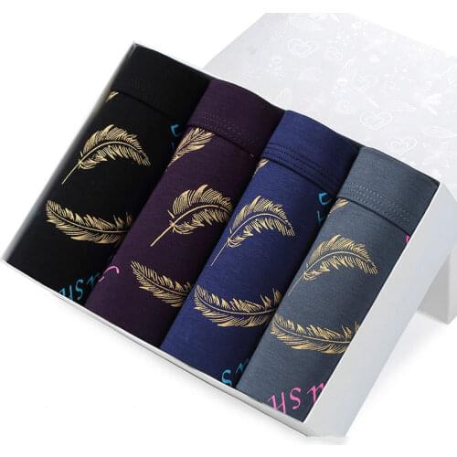 Mens Underwear Boxers Cotton Printed Boxers Fashion Underpants Male Comfortable Breathable Man Boxers 4pcs/lot