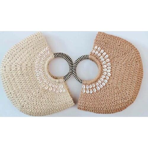 40x23CM New Female Summer Straw Bag Round Moon Bag Hand-sewn Shell Bag Straw Bag a6216
