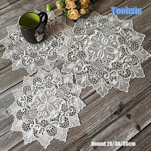 New Lace white Round Embroidery table place mat drink pad Cloth dish placemat cup mug dining tea coaster Christmas doily kitchen
