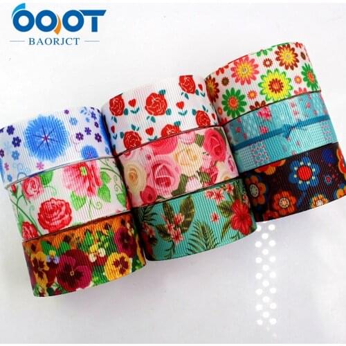 OOOT BAORJCT 175231 22mm 10yard Flower Ribbons Thermal transfer Printed grosgrain Wedding Accessories DIY handmade material
