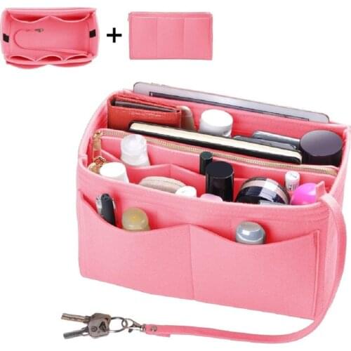 Portable Cosmetic Bags Make up Organizer Felt Insert Bag For Handbag Travel Inner Purse