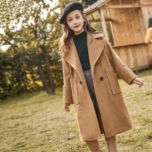 Fashion 2020 New Children Clothes Girls Long Outerwear Kids Girls Clothing Turn-down Collar Autumn Winter Warm Woollen Overcoats