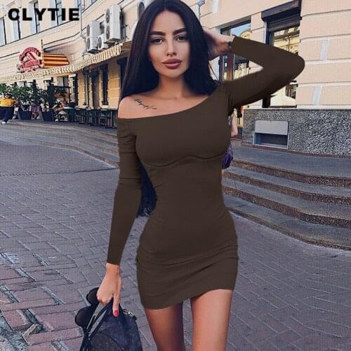 Clytie Sexy Off Shoulder Dress Women Black Color New Spring Long Sleeve Ladies Streetwear Bodycon Party Dresses