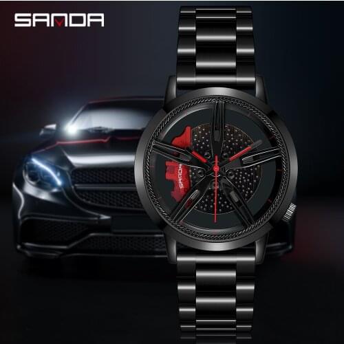 SANDA Mens Luxury Watches Sports Car Watches Waterproof Sport Rim Hub Wheel Wristwatch Car Quartz Mens Watches Herrenuhr