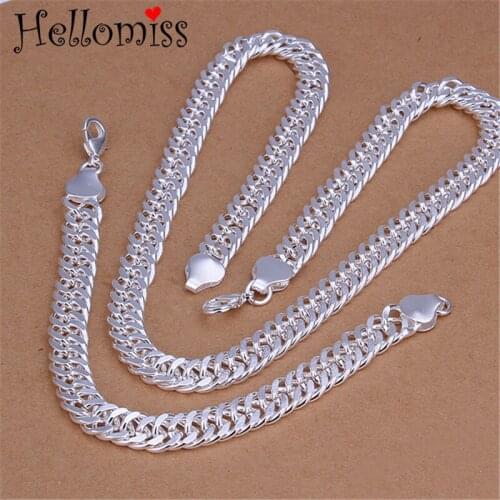 Silver Jewelry Sets for Men 10mm Wide Chains Necklace Bracelet 2 Pcs Wedding Party Jewelry Set Male Accessories Bijoux Hombre