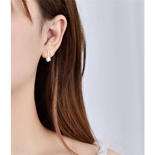 925 Sterling Silver Plated 14K Gold Shiny Zircon Design Dainty Charming Luxury Musical Note Earring Jewelry for Women Gift New