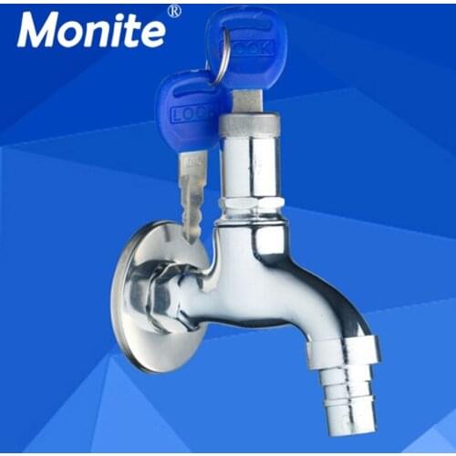 Soild Brass Single Cold Wall Mounted Washing Machine Bathroom Key Lock Switch Chrome Basin Sink Torneira Faucets Taps