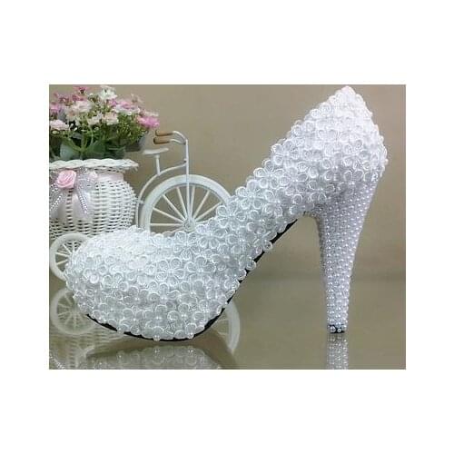 Full lace flowers high heels wedding shoes women platforms round toes fashion bridal brides pumps shoes lady party dress shoe