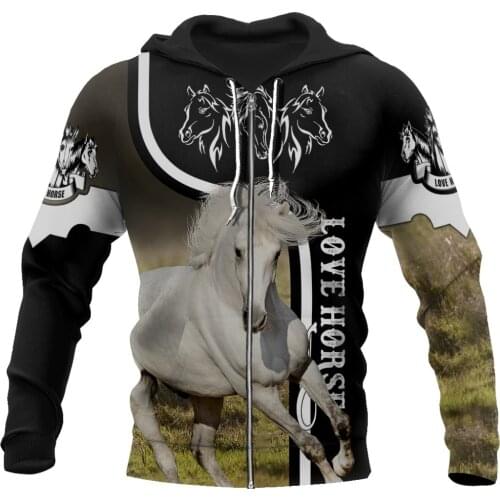 Beautiful Horse 3D Printed Unisex Zip Hoodies Autumn/Winter Fashion Casual Jacket Hip Hop Tops LLJ043