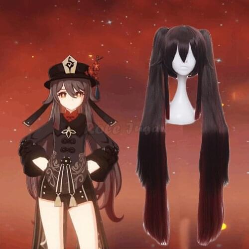 Game Genshin Impact Cosplay Hutao Wig Heat Resistant Synthetic Long Claw Clip Ponytail Brown Hair C58M167
