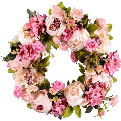Artificial Flower Wreath Peony Wreath - 16inch Door Wreath Spring Wreath Round Wreath For The Front Door, Wedding, Home Decor