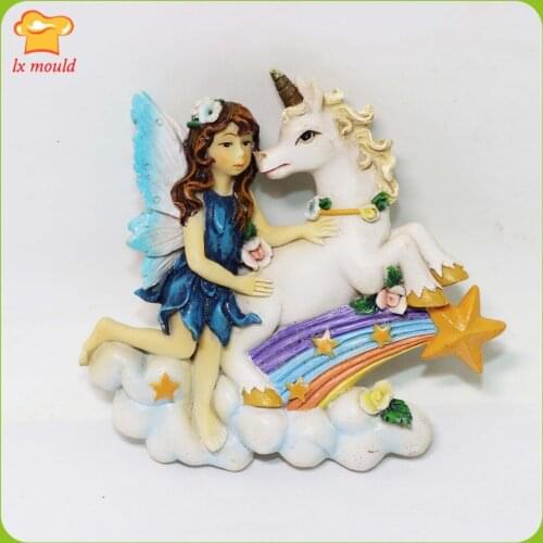 New Rainbow Angel Silicone Mold Sugar Cake Decoration Tool Girl and Pegasus DIY Chocolate Resin Flower Silicone Moulds