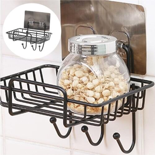 Iron Punch-Free Soap Holder Basket Facial Cleanser Towel Organizer with Hooks Drain Rack Bathroom Accessories