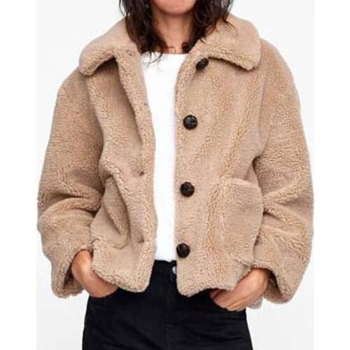 Savabien Women Lapel Long Sleeve Lambswool Single Breasted Faux Fur Coat Vintage Harajuku Festival Teddy Coat Fake Fur Jackets