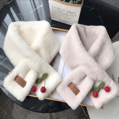 Winter Womens Plush Scarf Cute Cherry Warm and Comfortable Girl Plush Scarf 2020 New