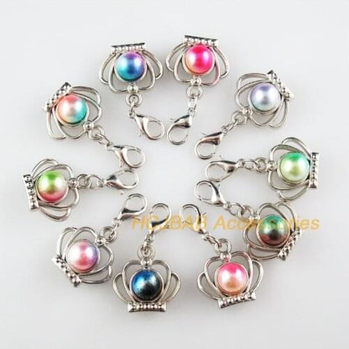 16 New Crown 19mm Charms Dull Silver Plated Mixed Ball Acrylic Retro With Lobster Claw Clasps
