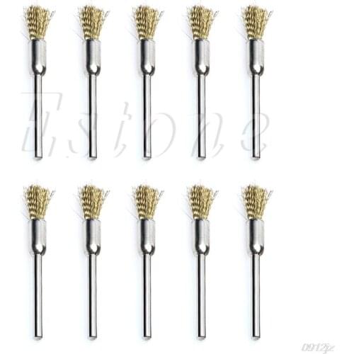 10pcs Mini Wire Brush Brushes Brass Cup Wheel for Dremel Drill 3x5mm New
