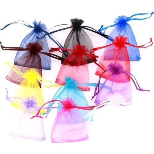 100pc Drawsting Bags Storage Organza Jewelry Packaging Bags Party Decoration Drawable Bags Gift Pouches colorful wedding favor 5
