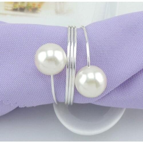 12pcs/set Metal Pearl Napkin Buckle Beaded Bow Napkin Ring Party Table Button Rings Western Pearl Napkin Buckles Table Decor