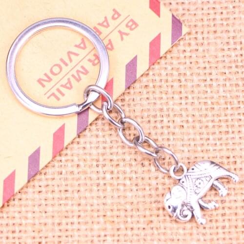 20pcs New Fashion Keychain 16x20mm Thailand mounts elephant Pendants DIY Men Jewelry Car Key Chain Ring Holder Souvenir For Gift