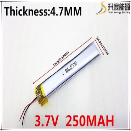 3.7V,250mAH,[471163] PLIB; polymer lithium ion / Li-ion battery for GPS,mp3,mp4,mp5,dvd,bluetooth,model toy