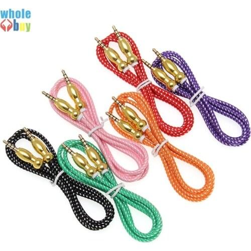 500pcs/lot 1M NEW HOT SALES Braided Metal Gourd Head AUX Car Audio Cable 3.5mm Car Audio Male To Male Audio Cable for Iphone MP3