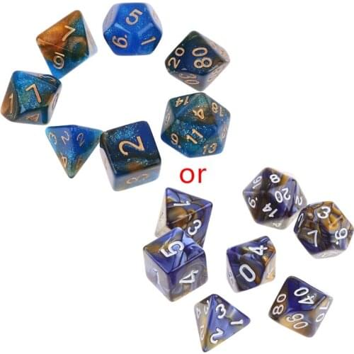 7pcs/set Dichromatic D4 D6 D8 D10 D12 D20 Polyhedral Dices Numbers Dials Desktop Board Game