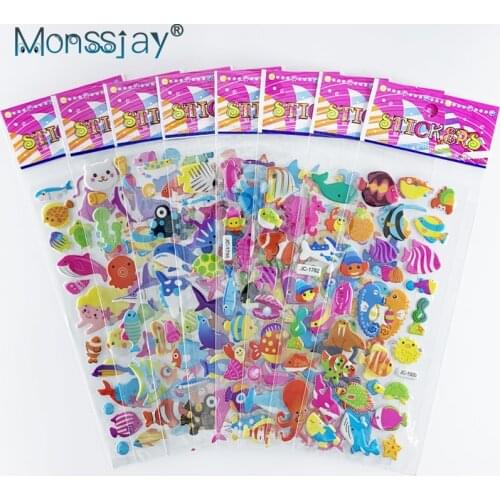 8 Sheets/pack marine life sticker cute cartoon sea fish 3D puffy foam stickers for kids DIY toy scrapbook laptop decora