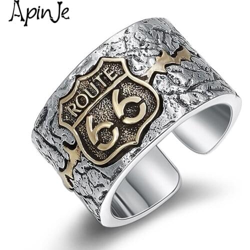 Apinje 925 Sterling Silver Ring for Men Fashion Digital 66 Hip Hop Biker Mens Jewelry