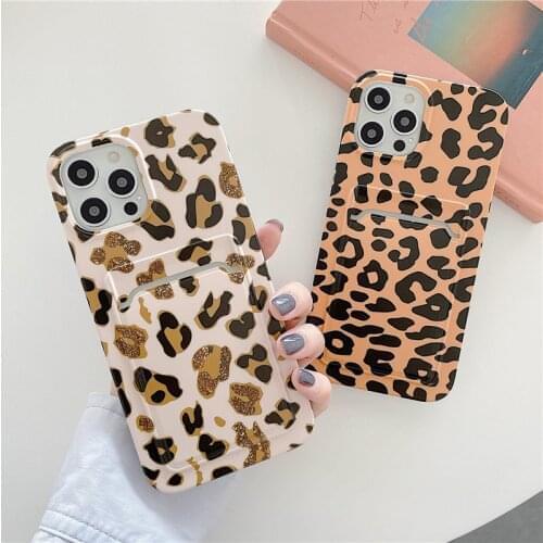 Leopard Pattern Cards Slot Soft TPU Phone Case For iPhone 12 11 Pro Max XS Max XR X 7 8 Plus SE2020 Shockproof Back Cover