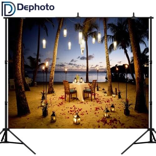 DePhoto Photography Backdrop Night Wedding Romantic Love Seaside Scene Photographic Background Photo Backdrops Photo Studio