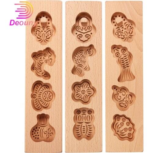 DEOUNY Wooden Series Moon Cake Mold / Pastry Printing Pasta Pie Mould DIY Baking Accessories Cake Cutter Mold Kitchen Tools