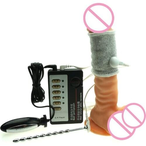 Electro Shock Pulse Penis Stimulator Sleeve Ring Urethral Sound Cock Ring Anal Plug Electric Stimulation Sex Toys For Men