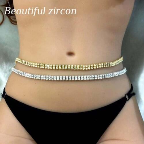 European and American fashion double layer shining Rhinestone womens waist chain beach bikini sexy body chain waist belly chain