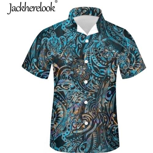 Jackherelook Plus Size Top Button Down Chemise Polynesian Tribal Tattoo Sea Turtle Floral Brand Design Summer Beach Hawaii Shirt
