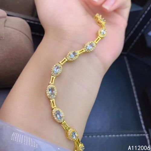KJJEAXCMY fine jewelry 925 sterling silver inlaid natural Aquamarine bracelet classic female hand bracelet support testing