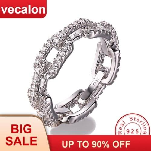 Vecalon Luxury Jewelry 100% Soild 925 Sterling Silver ring 5A Zircon Cz Chain Shape Engagement wedding Band rings for women men
