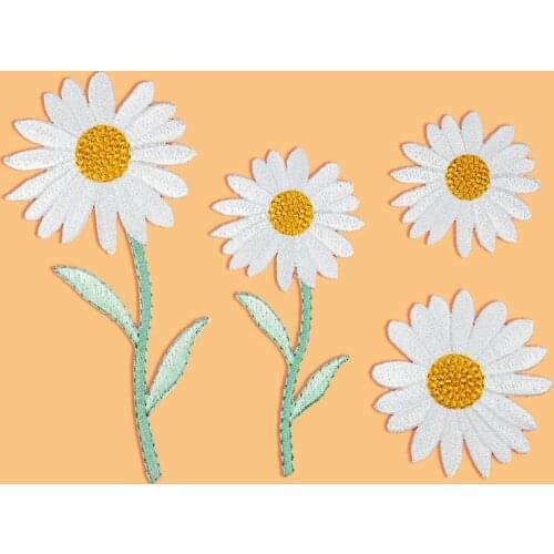 Fine White Sunflower Daisy Flower Embroidered Iron On Patches for Clothes Dress Jacket Jeans Stickers DIY Parches
