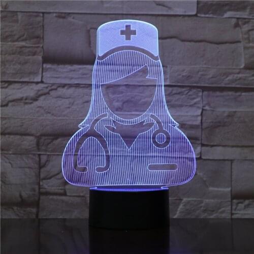 Beautiful Female Doctors And Nurses 3D 7 Color Lamp Visual Led Night Lights For Kids Touch Usb Table Lampara Lampe Decor 1755
